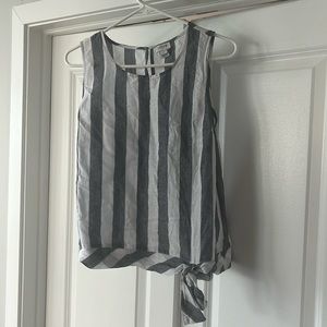 Jcrew chambray stripe blouse with bow bottom